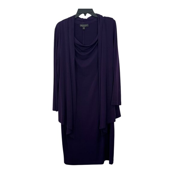 Connected Apparel Women Purple Draped Dress & Cardigan Set Sz 14W Poly- Spandex - Picture 12 of 15